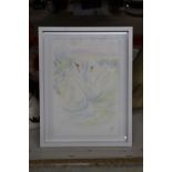 A SIGNED WATERCOLOUR OF TWO SWANS BY JEN