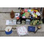 AN ASSORTMENT OF ITEMS TO INCLUDE TEDDIES, CLOCKS AND JIGSAWS ETC
