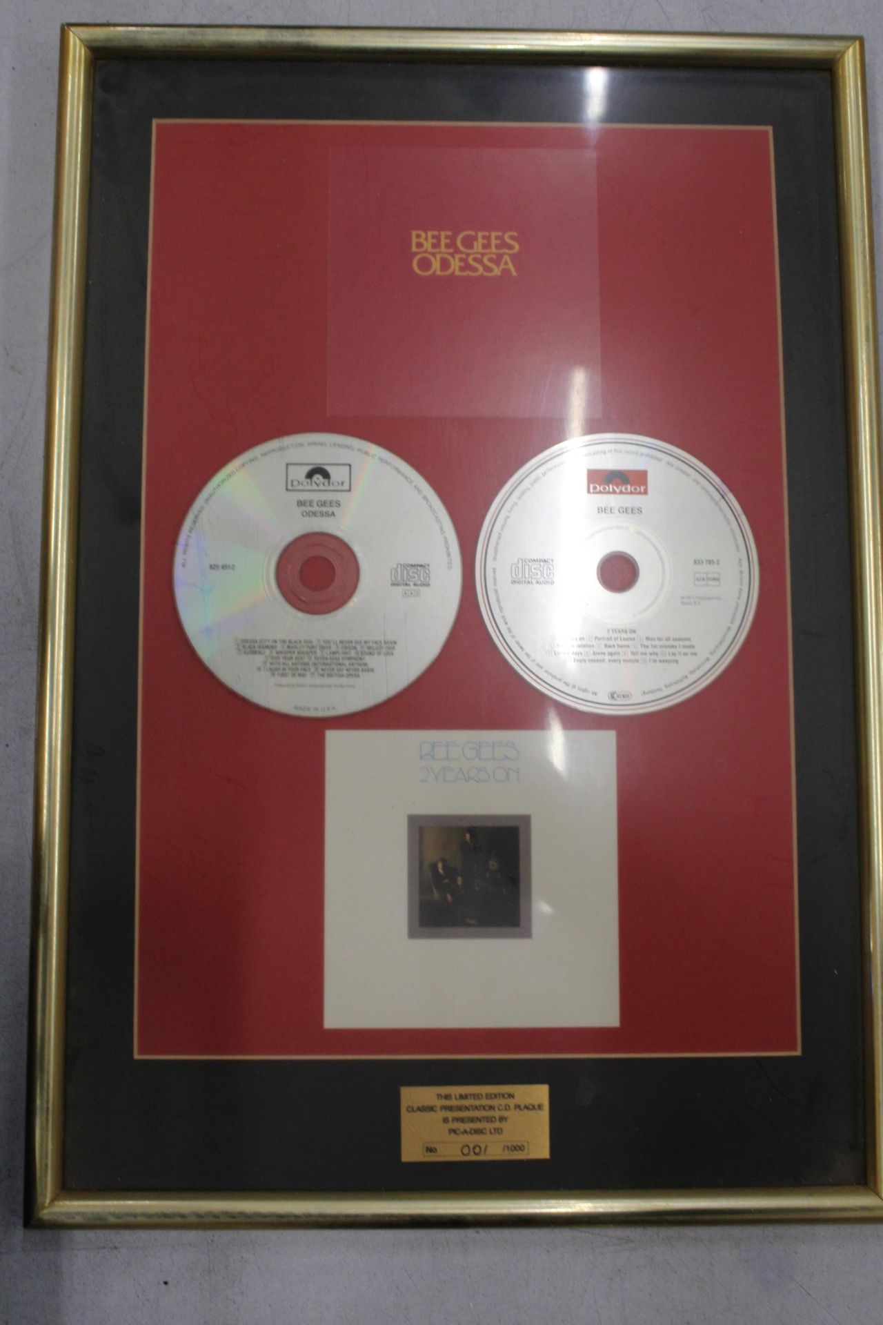 A LIMITED EDITION BEE GEES, 'ODESSA' CD PLAQUE, NUMBER 001/1000