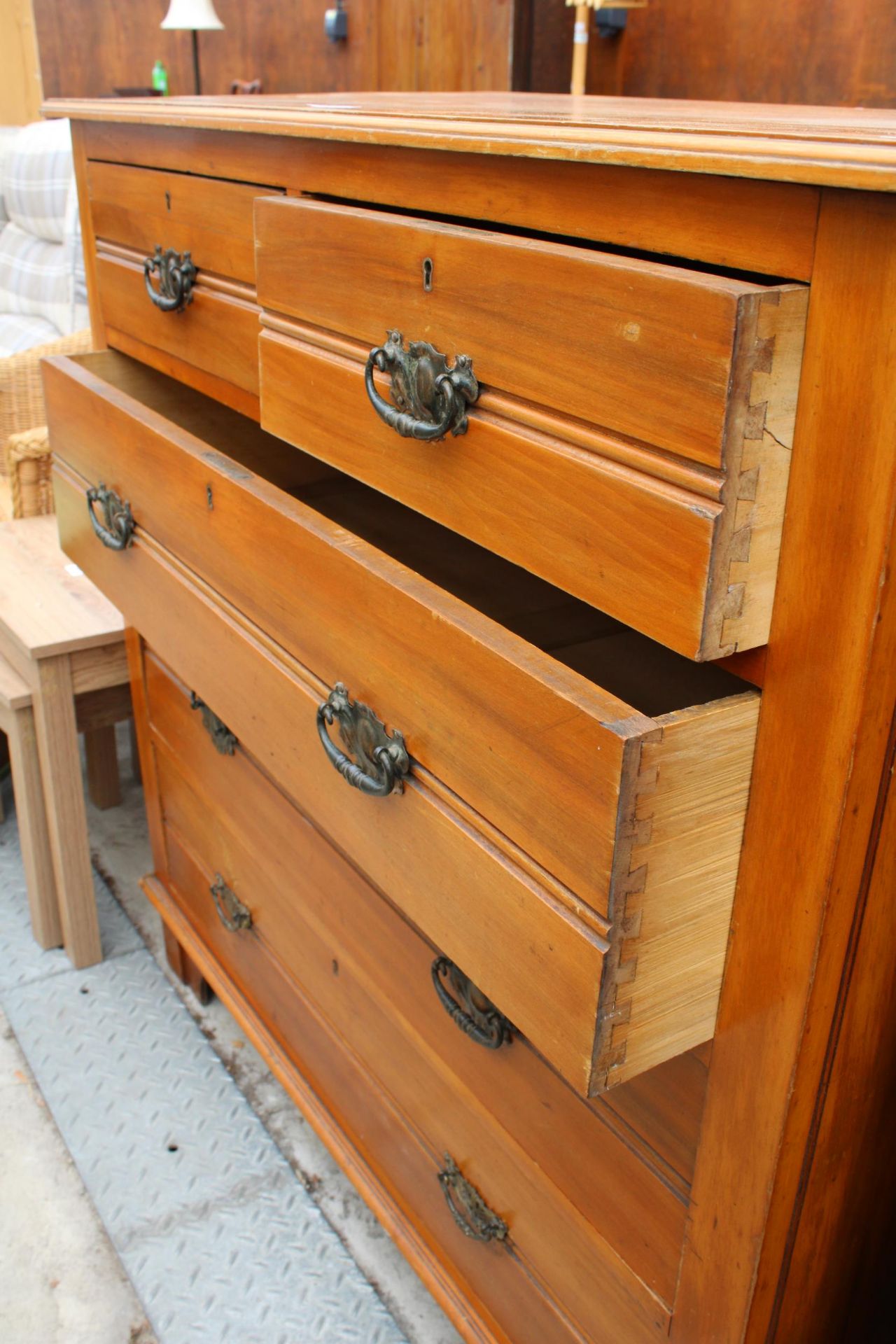 A LATE VICTORIAN SATINWOOD CHEST OF TWO SHORT AND THREE LONG DRAWERS 41" WIDE - Image 2 of 3
