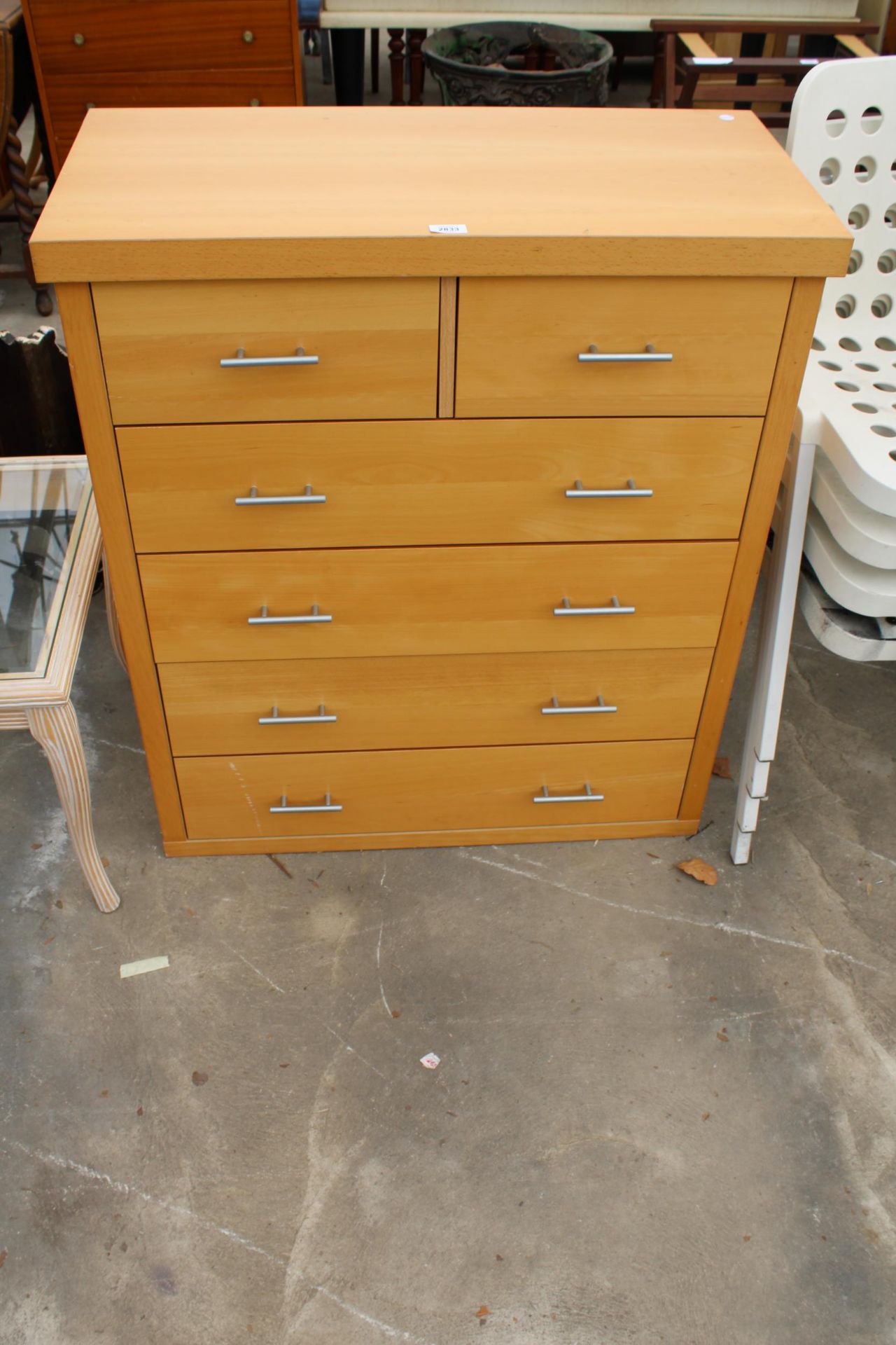 A MODERN BODILSEN CHEST OF TWO SHORT AND FOUR LONG DRAWERS, 33.5" WIDE