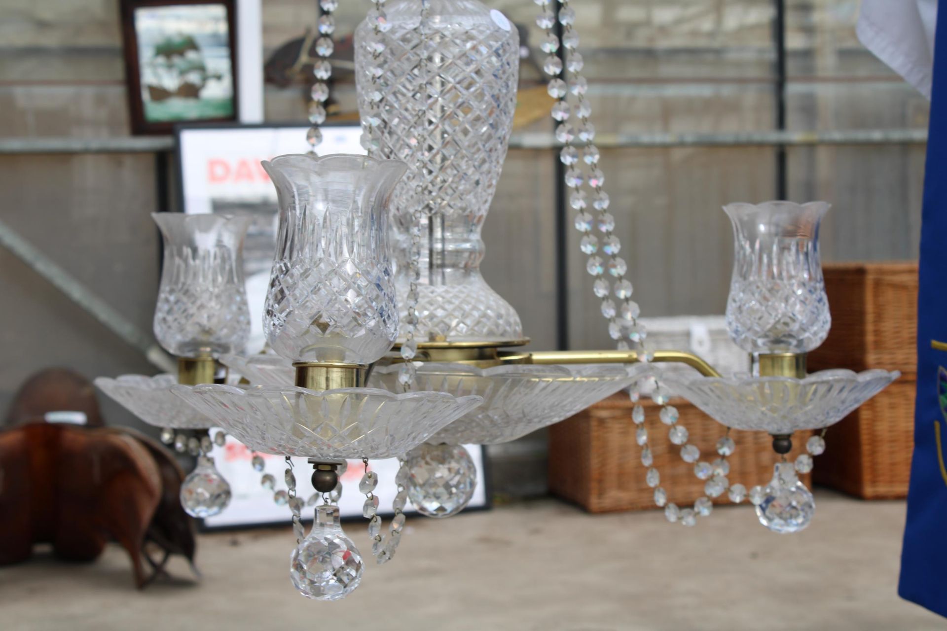 A RETRO GERMAN GLASS THREE BRANCH CHANDELIER - Image 2 of 4