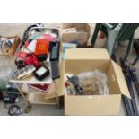 AN ASSORTMENT OF ITEMS TO INCLUDE A TEA TROLLY, LIGHT FITTINGS AND JEWELLERY BOXES ETC
