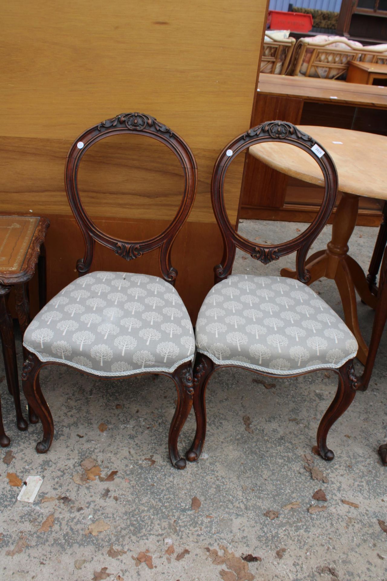 A PAIR OF VICTORIAN MAHOGANY BALLOON BACK DINING CHAIRS