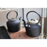 TWO VINTAGE CAST IRON KETTLES