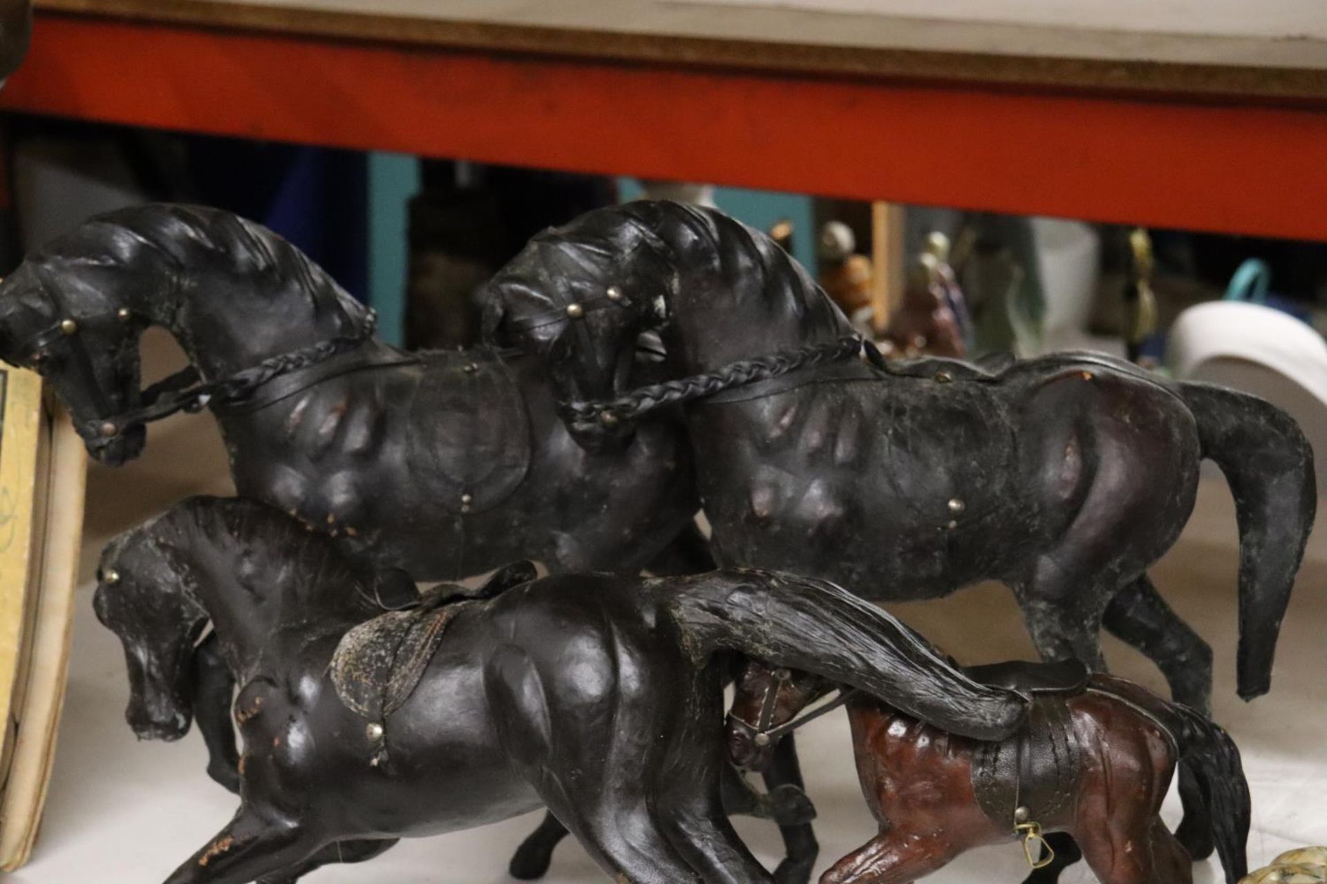 FOUR VINTAGE LEATHER HORSES - 1 A/F - Image 4 of 4