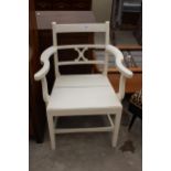 A WHITE PAINTED COUNTRY STYLE ELBOW CHAIR