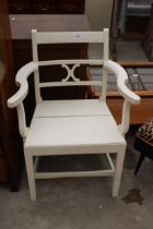 A WHITE PAINTED COUNTRY STYLE ELBOW CHAIR