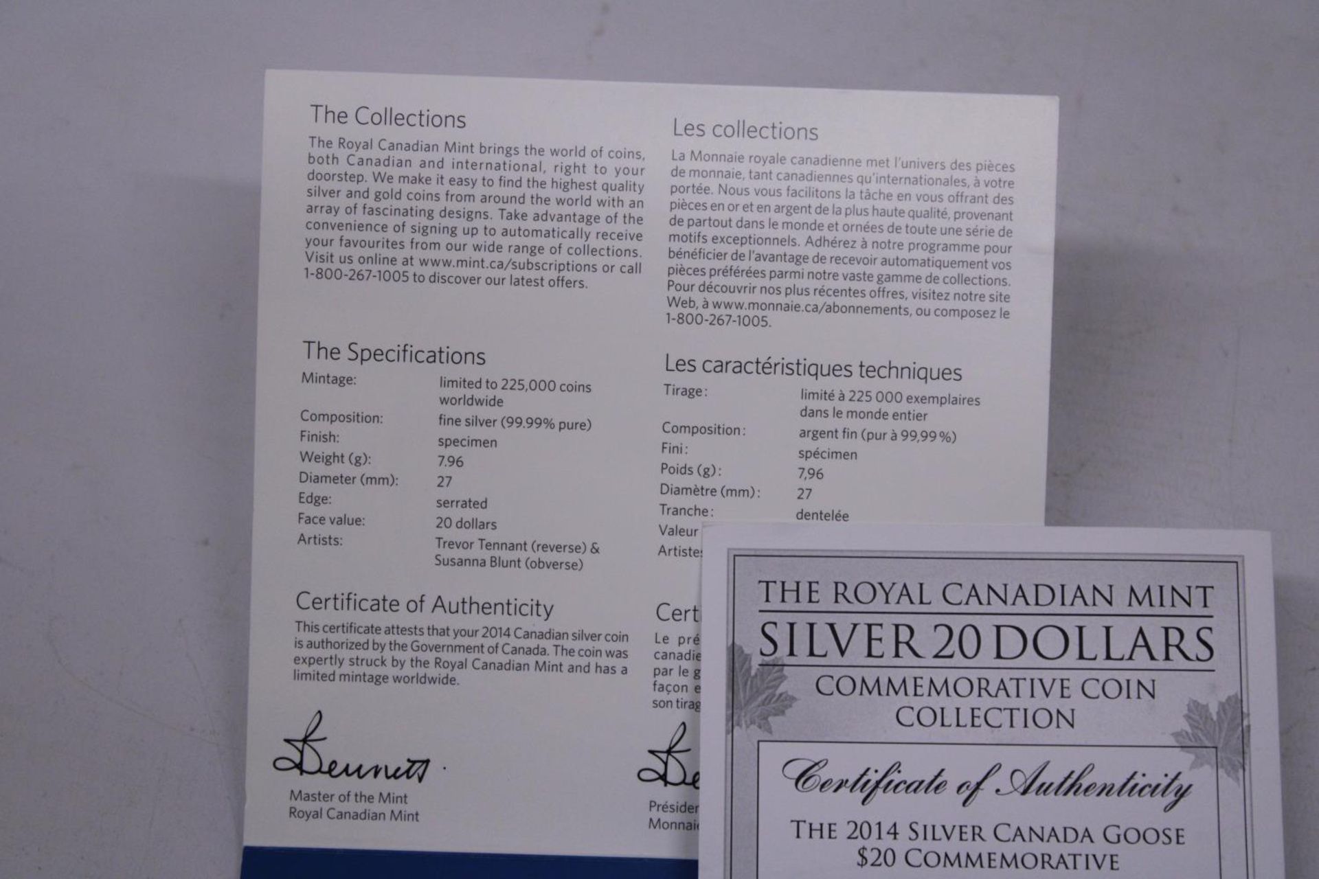 A COLLECTION OF COINS TO INCLUDE A 2014 CANADA GOOSE FINE SILVER $20 COIN, A MONNAIE DE PARIS S.M. - Image 6 of 6