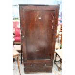 A 19TH CENTURY STAINED SINGLE DOOR CUPBOARD WITH TWO DRAWERS TO BASE 30" WIDE