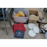 AN ASSORTMENT OF ITEMS TO INCLUDE PLATES AND PLACE MATS ETC
