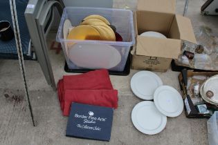 AN ASSORTMENT OF ITEMS TO INCLUDE PLATES AND PLACE MATS ETC