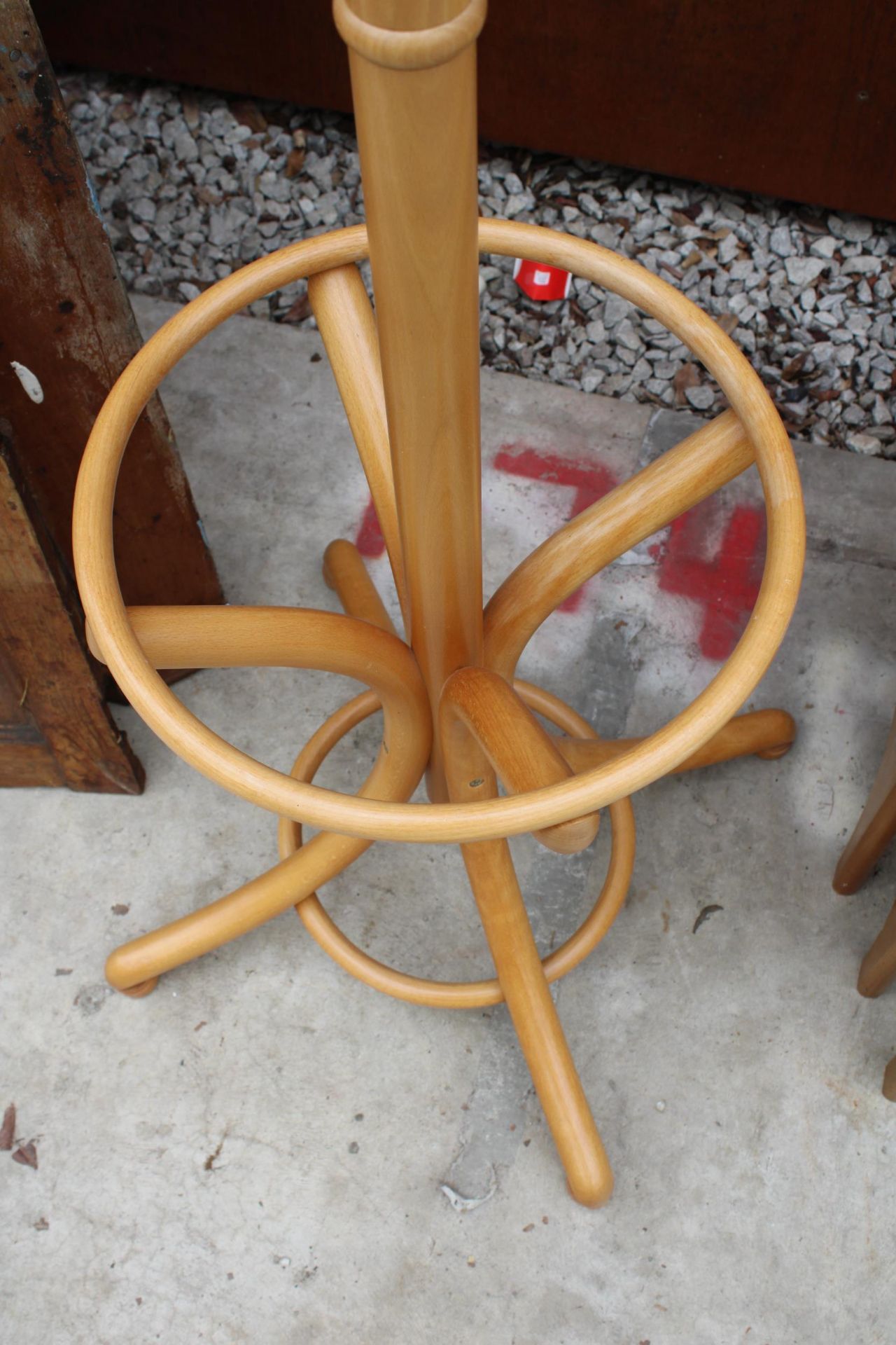 A BENTWOOD COAT/STICK STAND AND FIVE WOODEN HANGERS - Image 3 of 3