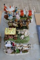 FOUR VARIOUS CERAMIC HORSE AND CART FIGURES