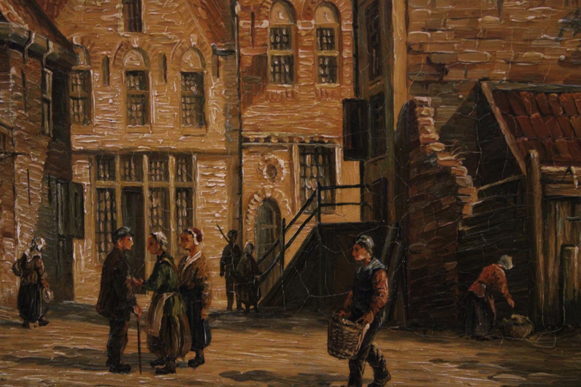 A VAN DE BOOSE OIL ON BORD OF A TOWN SCENE, IN A GILT FRAME, 31CM X 36CM - Image 3 of 5