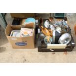 AN ASSORTMENT OF KITCHEN ITEMS TO INCLUDE VASES AND CAKE TINS ETC