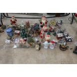 A LARGE ASSORTMENT OF CHRISTMAS DECORATIONS TO INCLUDE A SNOW GLOBE, SANTA FIGURES AND NATIVITY