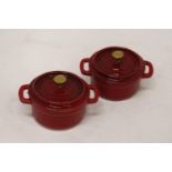 TWO MINI CAST IRON LIDDED COOKING POTS