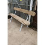 A 19TH CENYURY FRENCH GARDEN BENCH WITH FRENCH CAST IRON FAUX BOIS LEGS