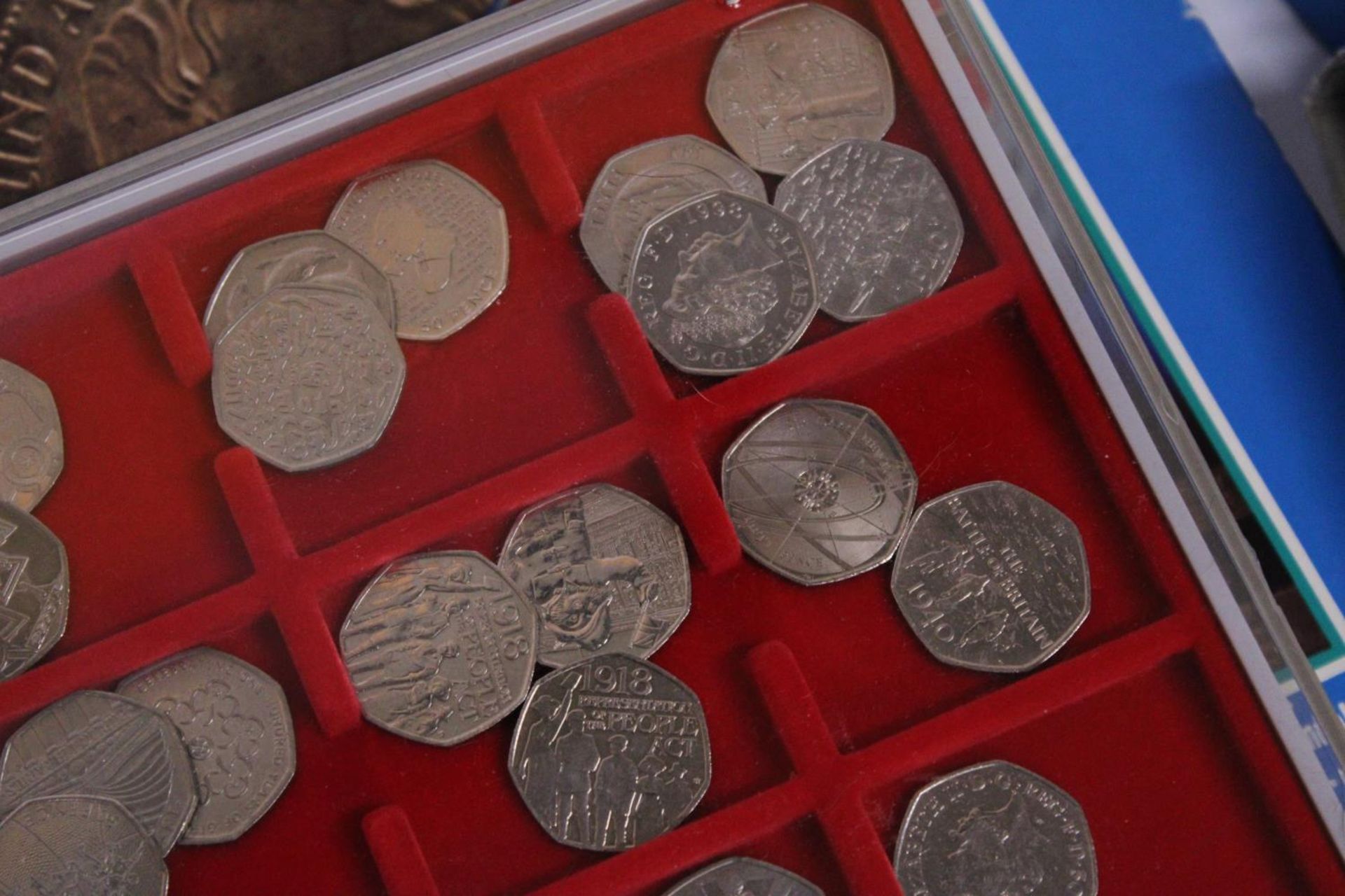 UK 50P COIN COLLECTION ARRANGED IN THREE LINDNER TRAYS 68 IN TOTAL ,UNCHECKED, CAREFUL EXAMINATION - Image 6 of 7