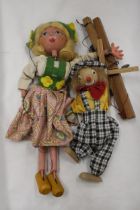 A VINTAGE PELHAM PUPPET AND A CLOWN PUPPET