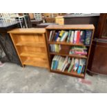 TWO SETS OF OPEN THREE TIER BOOKSHELVES, 33" X 30" WIDE AND A QUANTITY OF BOOKS