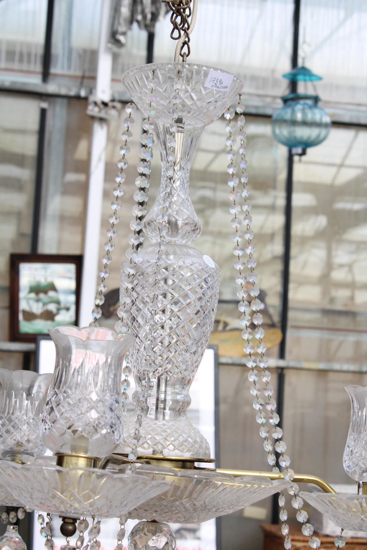 A RETRO GERMAN GLASS THREE BRANCH CHANDELIER - Image 3 of 4