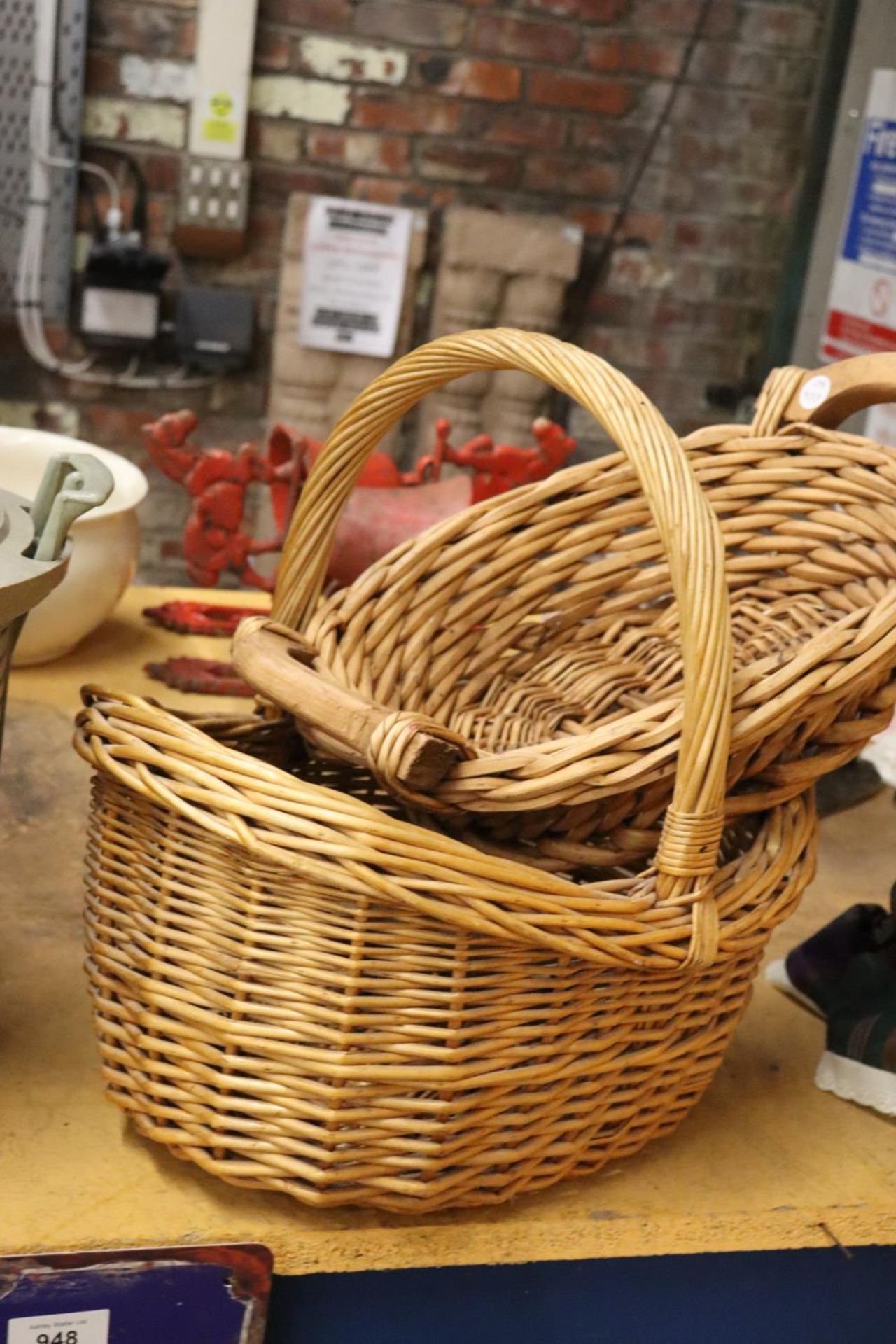 TWO VINTAGE WOODEN BASKETS - Image 2 of 4