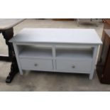 A MODERN PAINTED TWO TIER SIDE TABLE WITH TWO DRAWERS