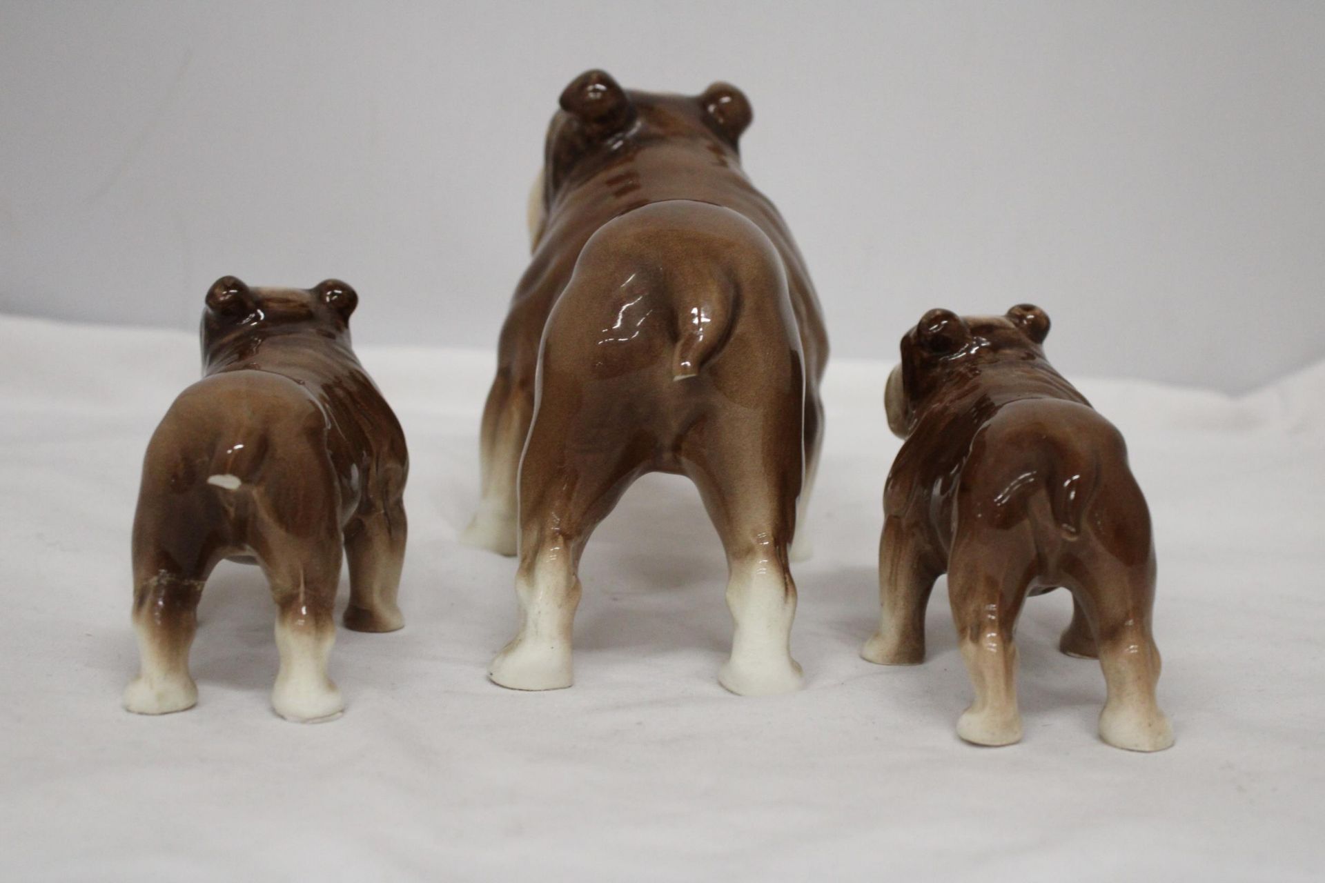 THREE VINTAGE SYLVAC BRITISH BULLDOGS - LARGE (TAIL A/F), TWO SMALL (ONE TAIL A/F) - Image 5 of 7