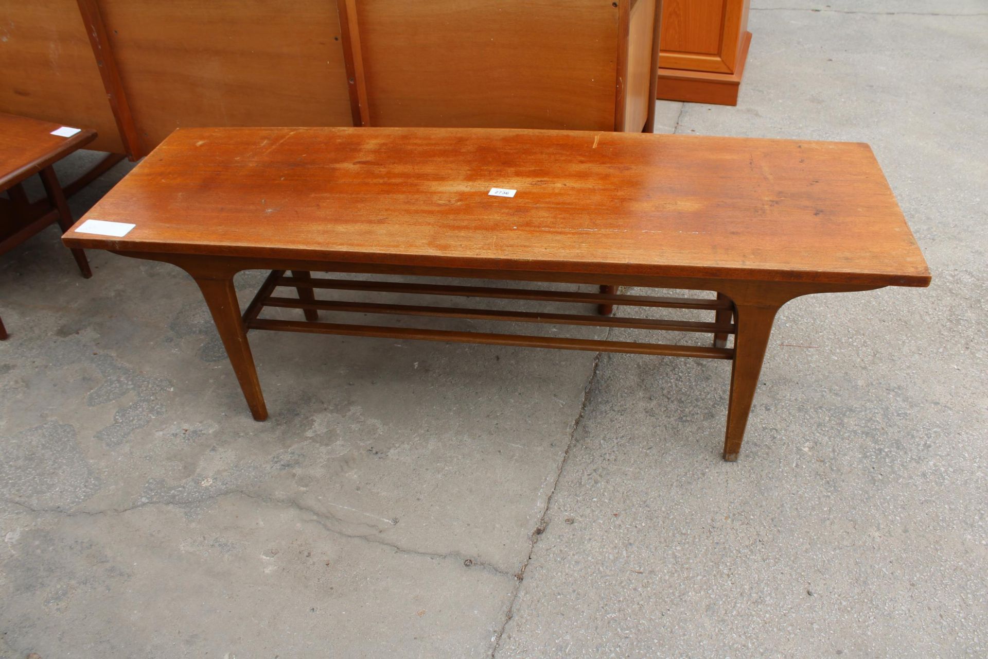 A RETRO TEAK TWO TIER COFFEE TABLE 48" X 16"