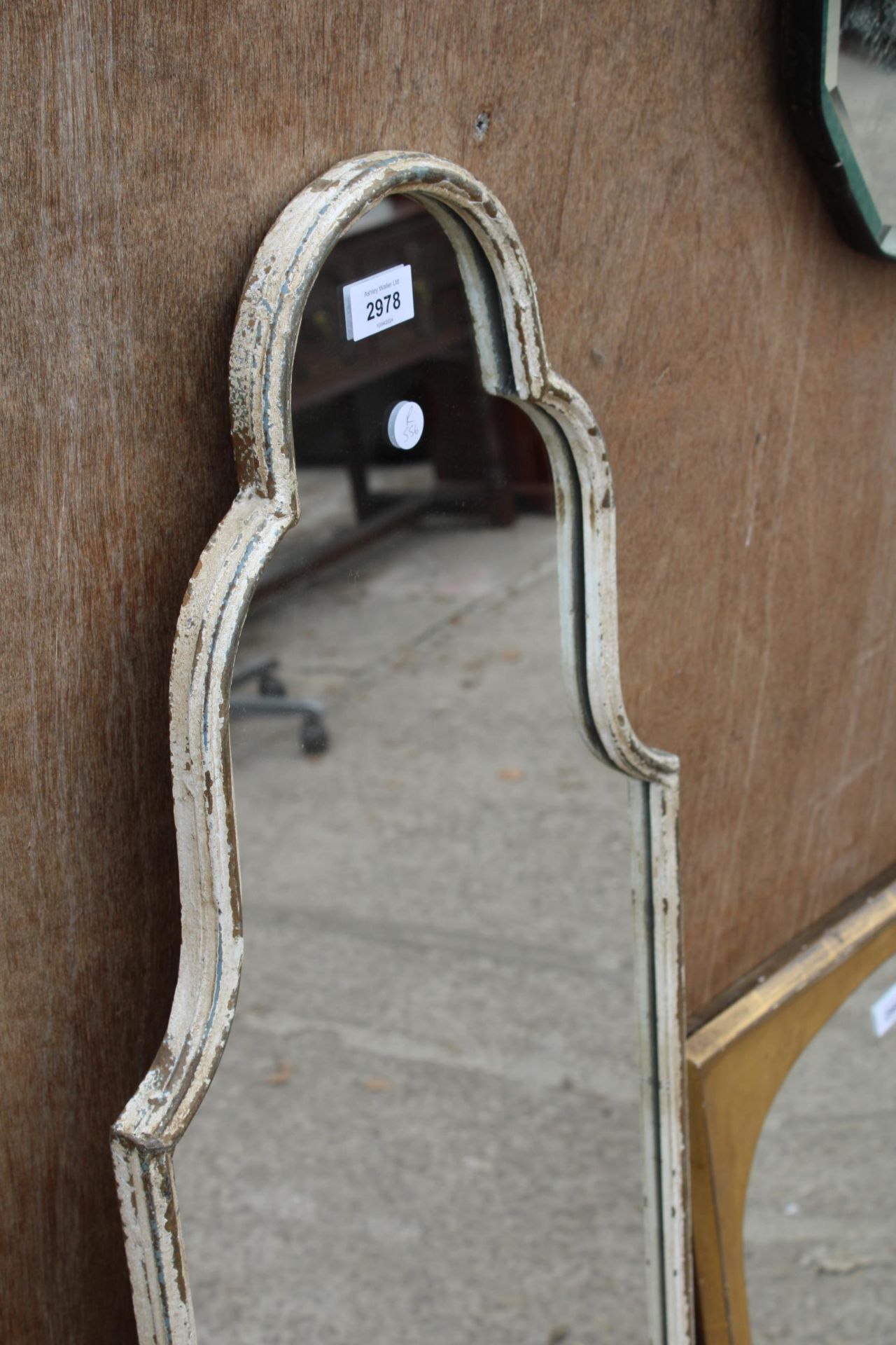 A MODERN DOUBLE ARCHED TOP SHABBY CHIC WALL MIRROR, 52" X 15" - Image 2 of 2