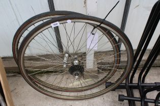 TWO ROAD RACING BIKE WHEELS WITH SHIMANO GEARS