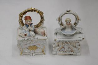 TWO VINTAGE GERMAN CONTA AND BOHME FAIRINGS TRINKET BOXES, TO INCLUDE 'A LITTLE TURK' - RESTORED AND