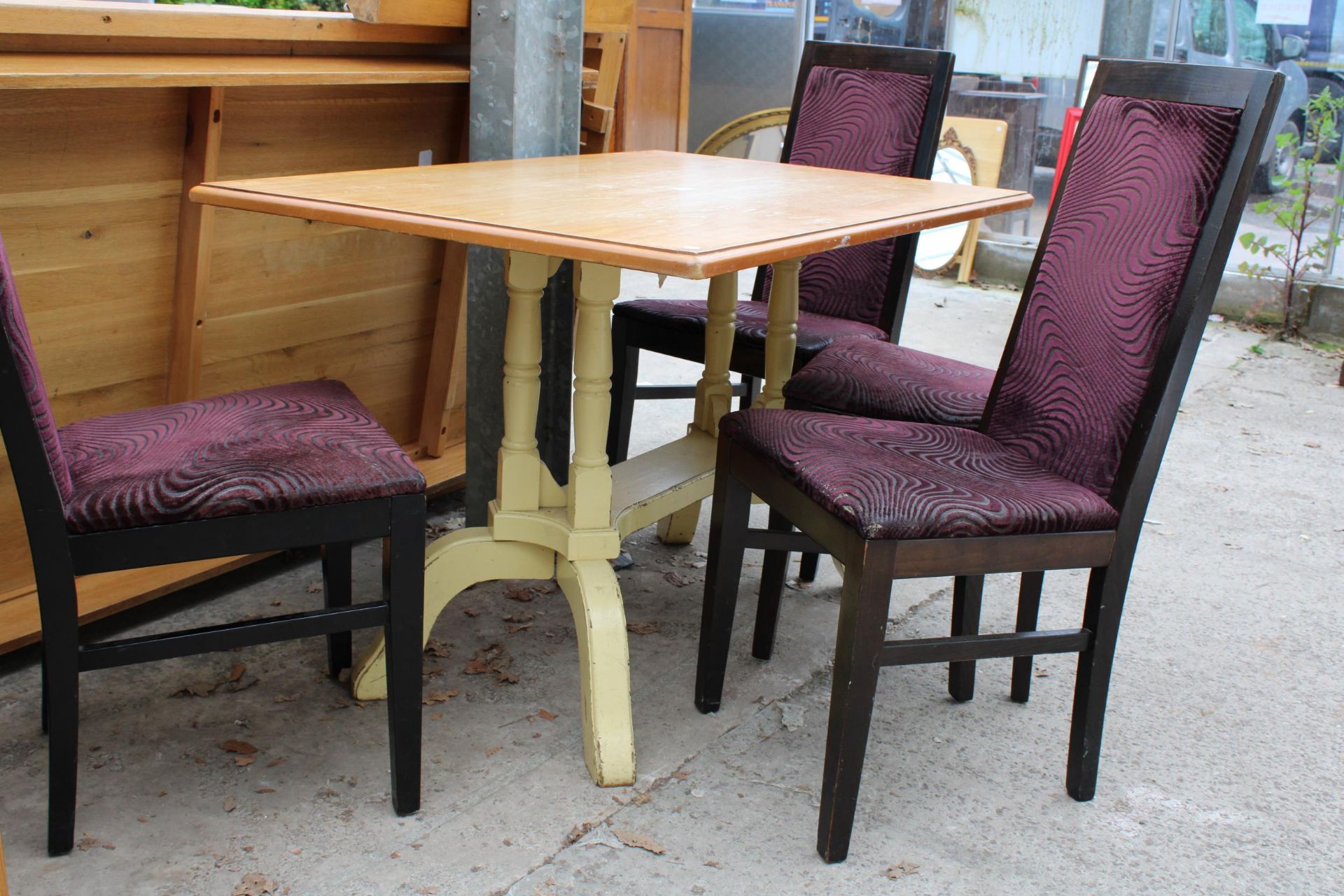 A MODERN HARDWOOD DINING TABLE ON YELLOW BASE AND FOUR COTTAGE FURNITURE LTD DINING CHAIRS - Image 3 of 4