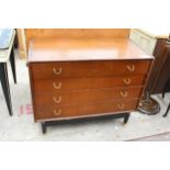 A RETRO G PLAN E GOMME CHEST OF FOUR DRAWERS ON BLACK LEGS, 38" WIDE