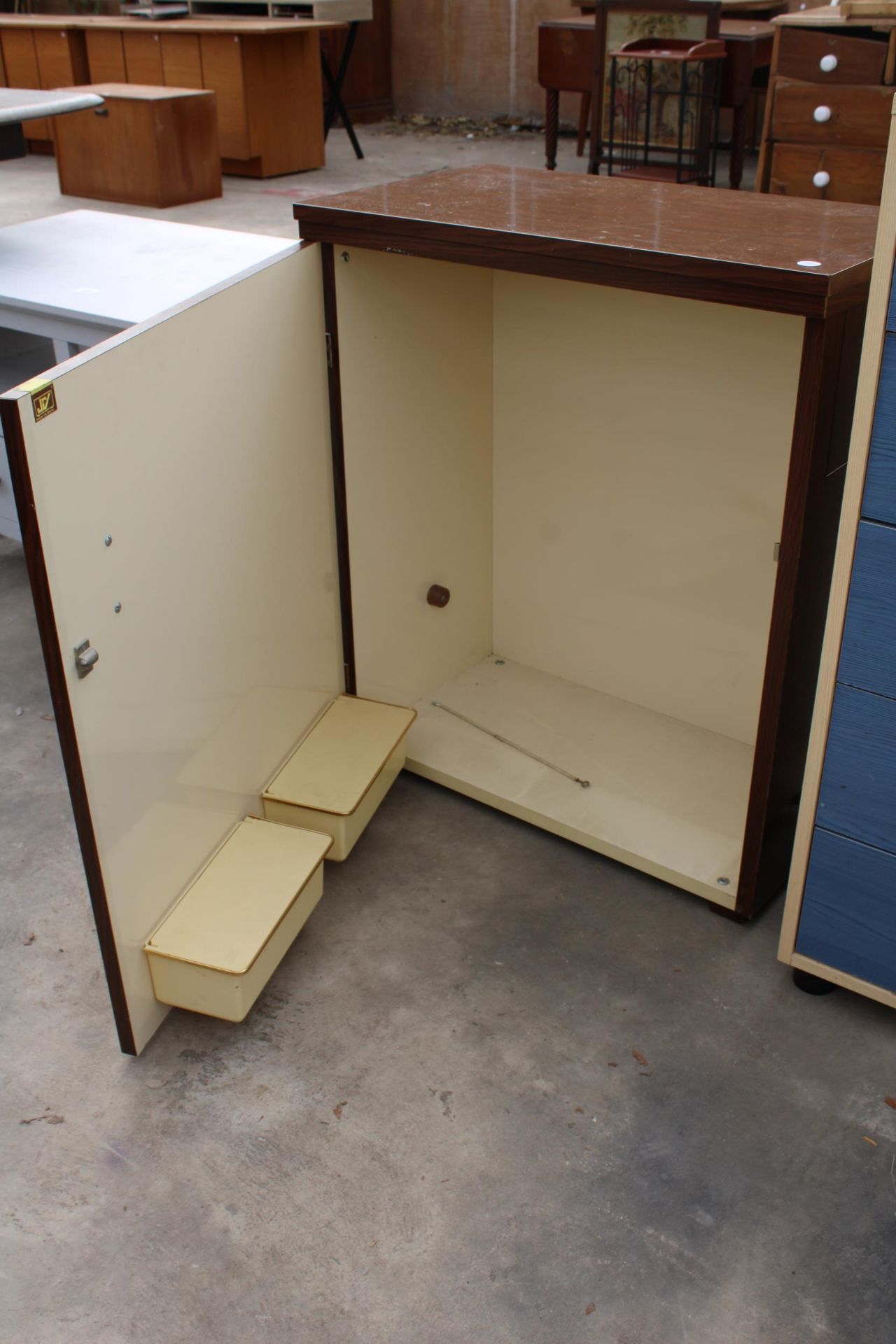 A MODERN CHEST OF FIVE DRAWERS, 28" WIDE, AND SINGLE DOOR FORMICA SPANISH CABINET - Image 2 of 6