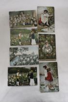 SEVEN EARLY 1900'S POSTCARDS TO INCLUDE FRENCH CABBAGE BABIES, ETC