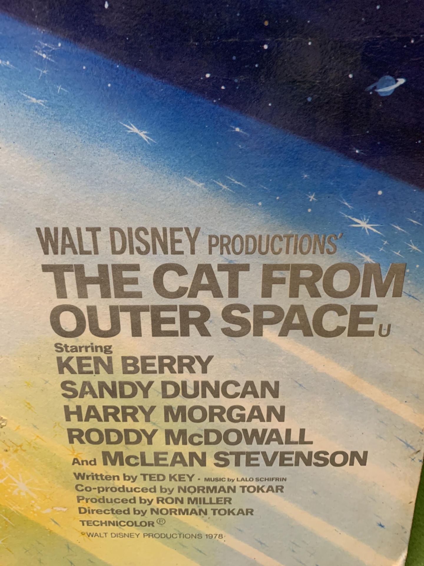 A VINTAGE WALT DISNEY PRODUCTIONS "THE CAT FROM OUTER SPACE", 99CM BY 73CM PICTURE ON BOARD - Image 2 of 2