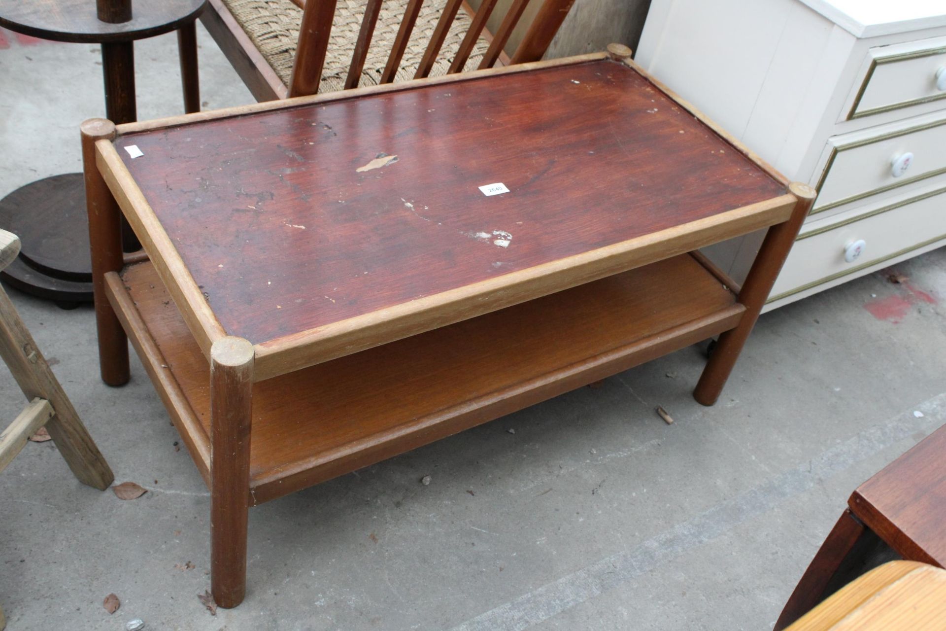 A RETRO TEAK TWO TIER COFFEE TABLE , 37" X 19"