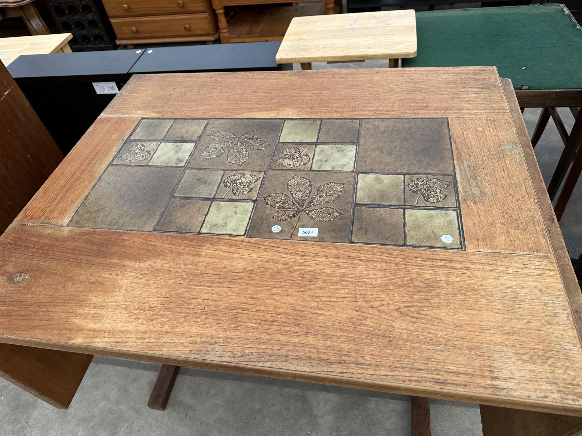 A RETRO TEAK GANSO MOBLER DROP-LEAF DINING TABLE WITH TILED TOP, 75" X 36" OPENED - Image 2 of 5