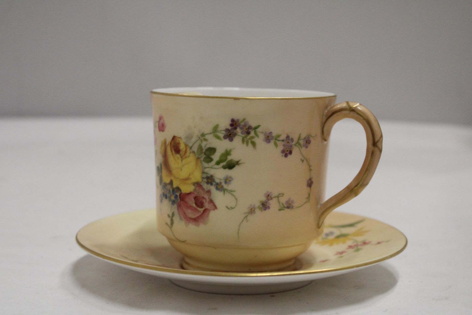 A ROYAL WORCESTER BLUSH IVORY MOUSTACHE CUP AND SAUCER - Image 2 of 6