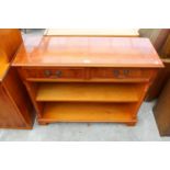 A MODERN YEW WOOD CONSOLE TABLE WITH TWO FRIEZE DRAWERS, 40" WIDE