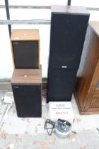 VARIOUS ITEMS TO INC;UDE FOUR LARGE SPEAKERS, A COMPACT CASSETTE RECORDER AND A KETTLE