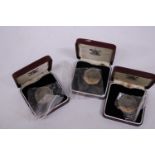 UK , THREE BOXED 1973 SILVER 50P COINS