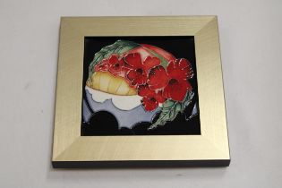 A MOORCROFT WALL PLAQUE 14 X 14 CM WITH FRAME