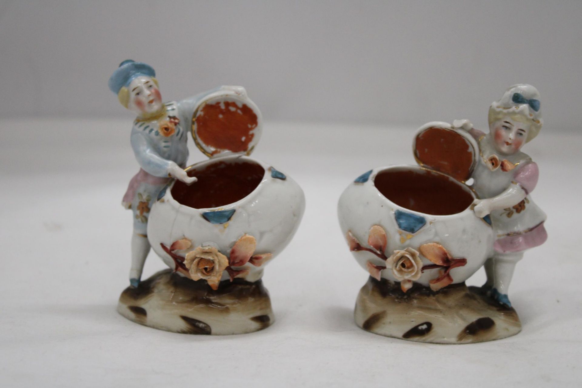 TWO VINTAGE GERMAN CONTA AND BOHME MATCHSTICK HOLDER FAIRINGS DEPICTING A LADY AND A MAN WITH AN - Image 2 of 6