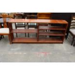 A MODERN TEAK FIVE DIVISION OPEN STORAGE SHELF, 75" WIDE AND DINING CHAIR