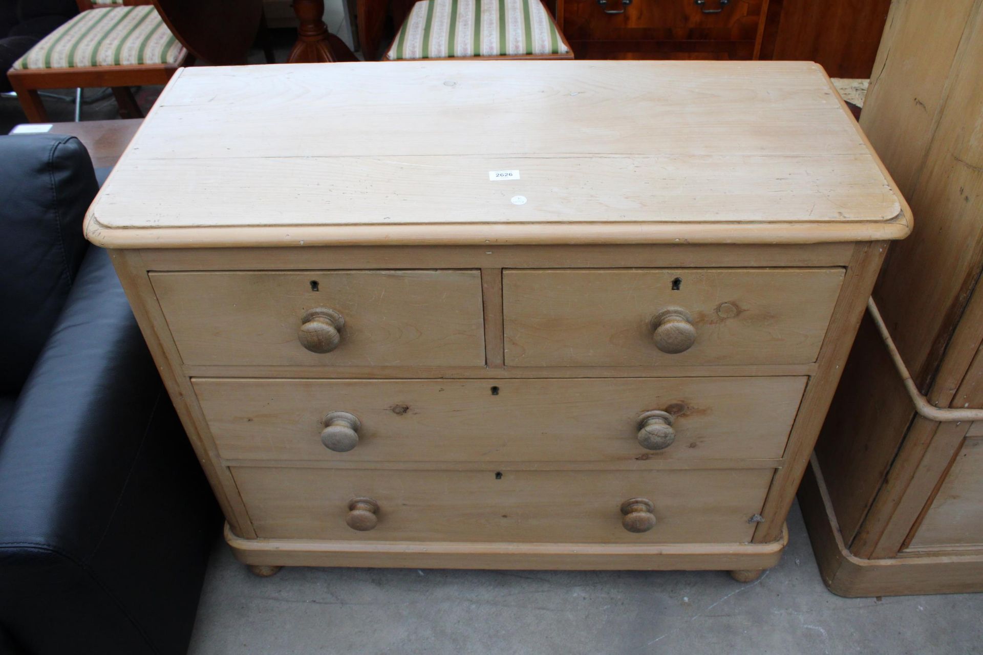 A VICTORIAN PINE CHEST OF TWO SHORT AND TWO LONG DRAWERS, 41" WIDE