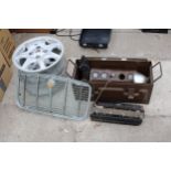 A PAIR OF ROVER ALLOY WHEELS, A VINTAGE JAGUAR RADIATOR GRILL, LUCAS LAMP AND CAR INSTRUMENTS